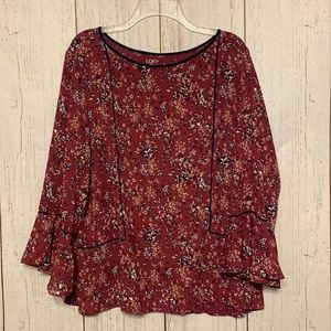 Loft bell sleeves floral print top. Size L, flowy polyester